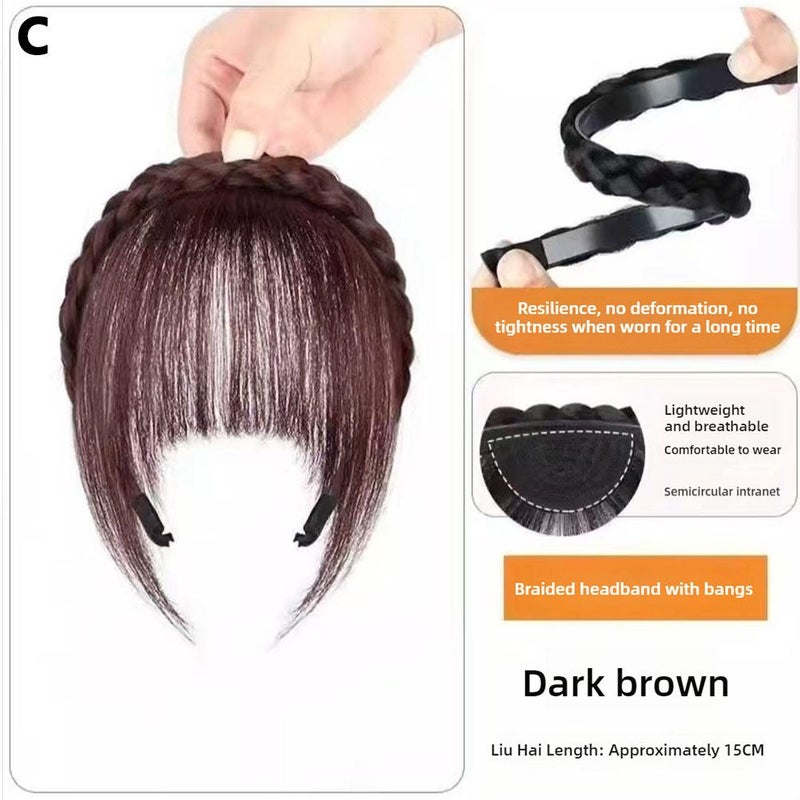 Hairpiece with bangs, fishtail braid, integrated headband, forehead coverage, hair extensions, high crown, hair clip, headband, 15cm